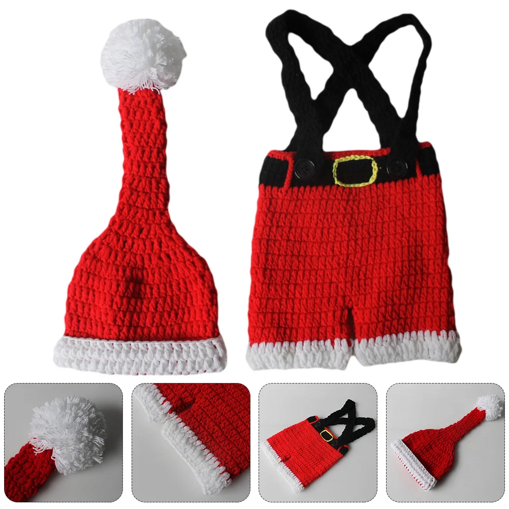 

Woolen Christmas Dress Santa Claus Costume Baby Clothing Set Photography Cotton Clothes for