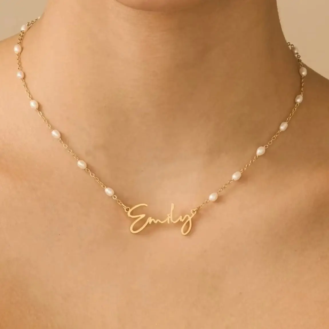 

Personalized Pearl Name Necklace Dainty Pear Beads Adjustable Chain Valentine's Day Custom Gifts for Her