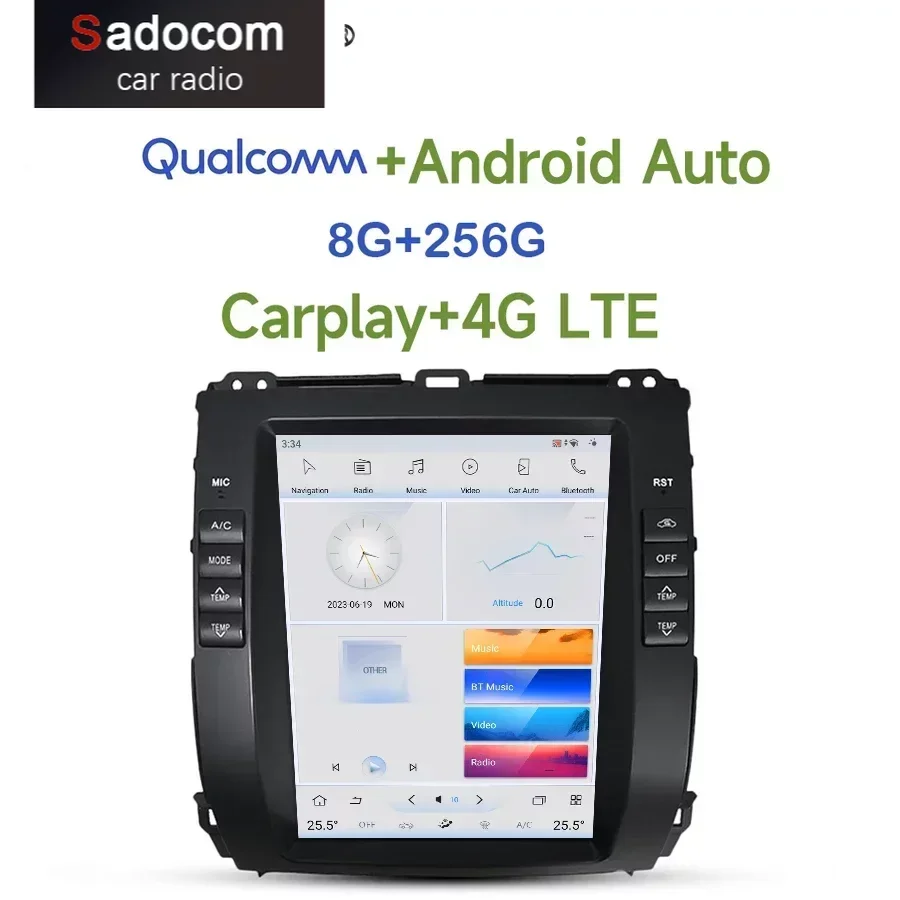 

Tesla Qualcomm Carplay автомобильный DVD-плеер 360 4G LTE Android 11,0 8G + 256G Wifi радио GPS для Toyota Prado 120 2002-2009 Lexus GX470