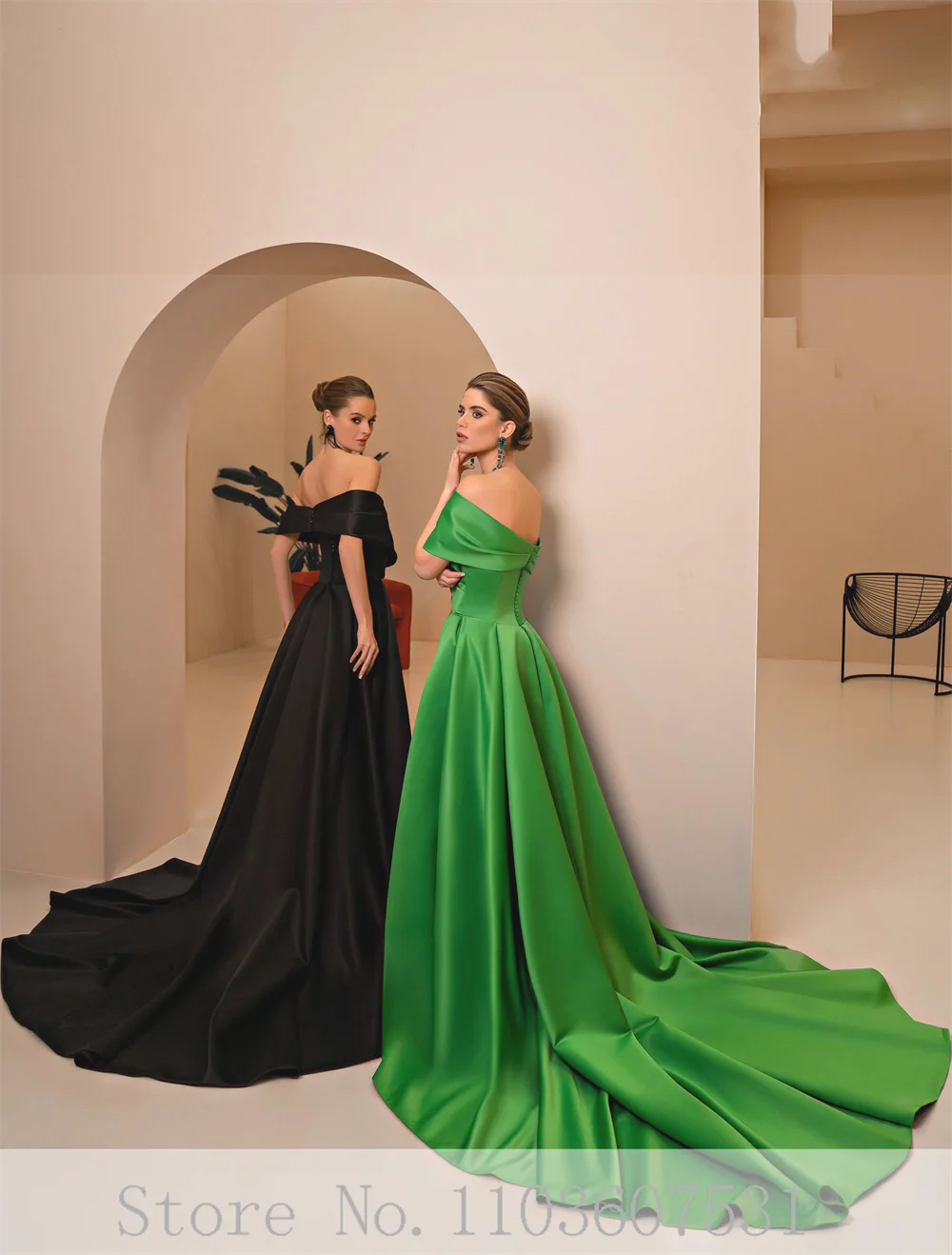 Satin Evening Dress Off the Shoulder A-line for Women Backless Court Evening Club Gown with Side Split vestidos novias boda