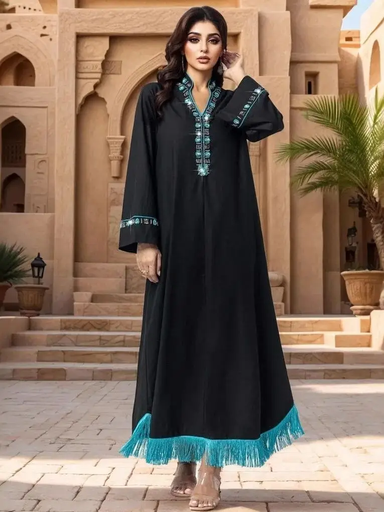 

Ramadan Eid Djellaba fashion diamond beading Muslim Dress Dubai Fashion Abaya Dubai Turkey Muslim Kimono Islam Robe WY2287