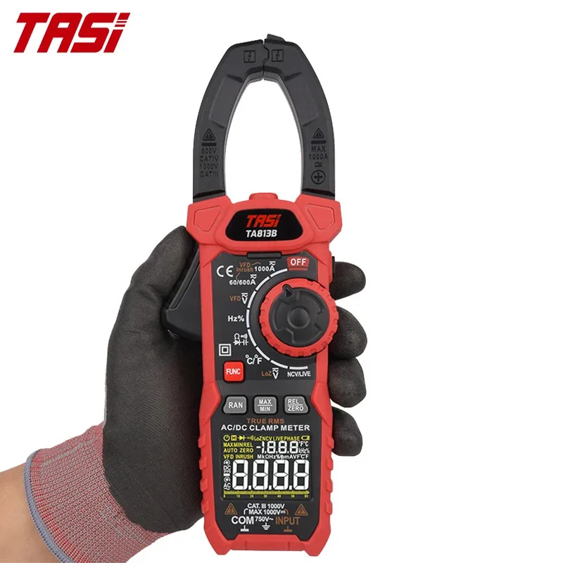 

For Sea Shipping, CustomizedTASI TA813B+ Digital Clamp Meter 6000 Counts True RMS AC/DC 1000A Ohm LowZ NCV Multimeter Resistance