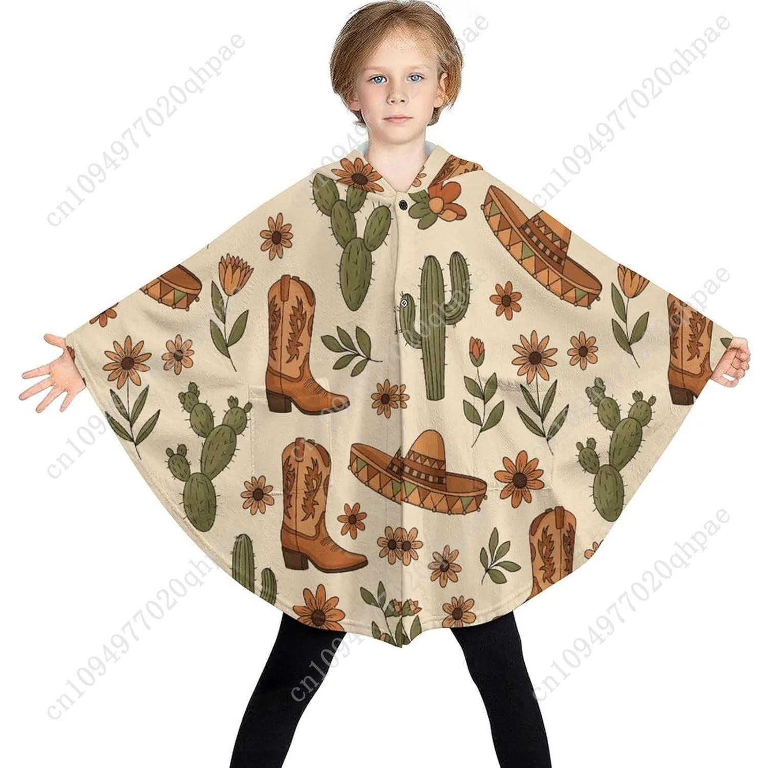 سترة بطانية مريحة من الفلانيل، أحذية صبار جنوب غربية كبيرة الحجم مع جيوب للأطفال والمراهقين #3