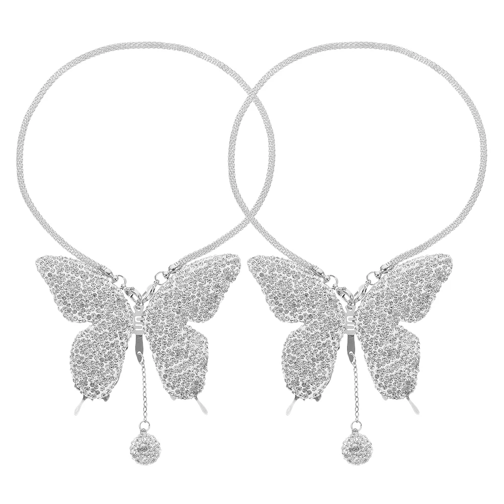 

2Pcs Sparkling Butterfly Car Mirror Pendant Rhinestone Bling Hanging Decoration for Vehicle Interior Rear View Charm Car