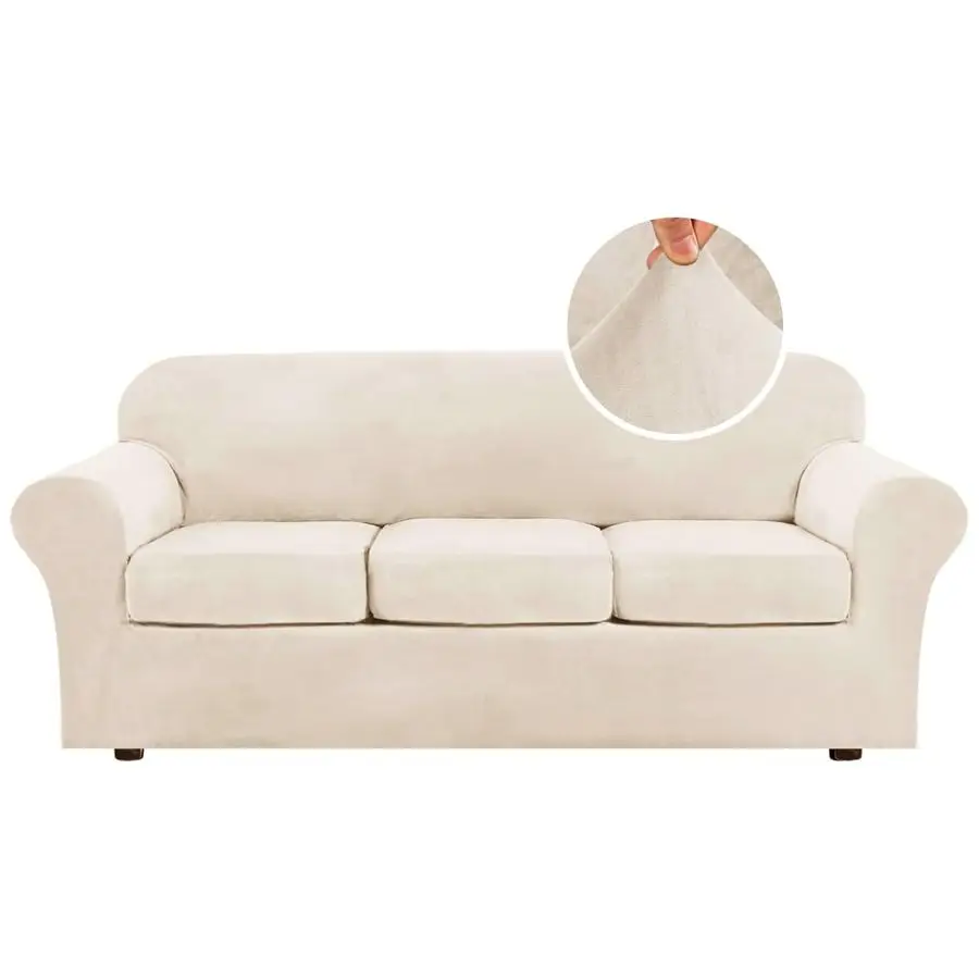 

Современный плюшевый велюровый чехол для дивана из 4 частей, высокоэластичный, плотный, облегающий, для 3-местного дивана, защита для мебели