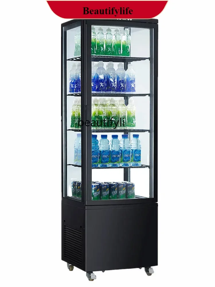 

E132 Refrigerated Display Cabinet Four-Side Transparent Glass Cake Beverage Fresh Cabinet Commercial Vertical Freezer