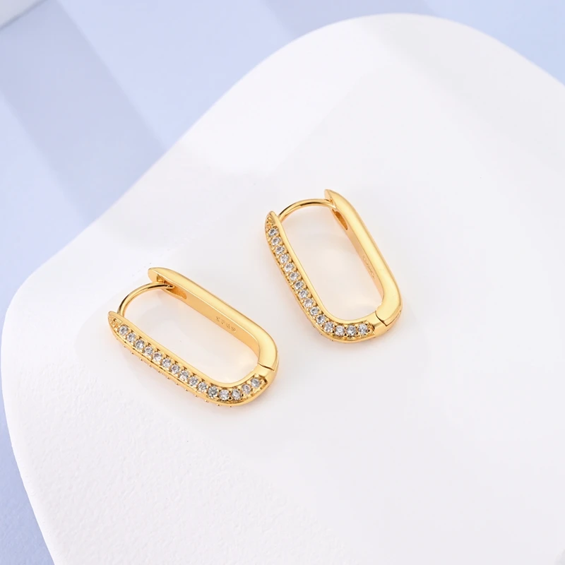 

New 925 Sterling Silver Gold Inlaid U-Shaped Women Earrings Brilliant Wedding Engagement Star Earrings Jewelry Gift