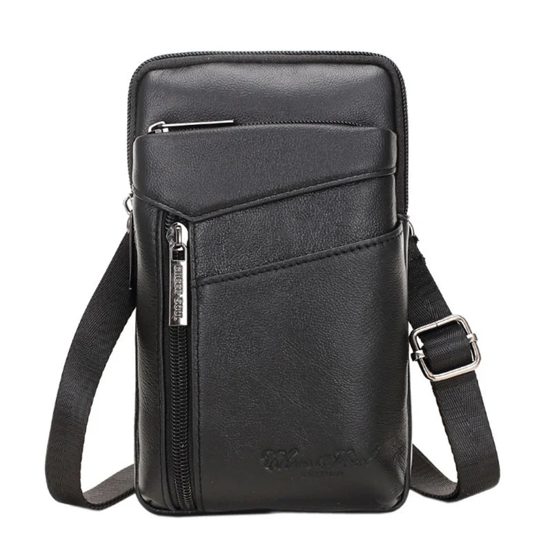 High Quality Men Crossbody Waist Pack Bag Genuine Leather Cell/Mobile Phone Belt Hook Fashion Male Fanny Small Shoulder s