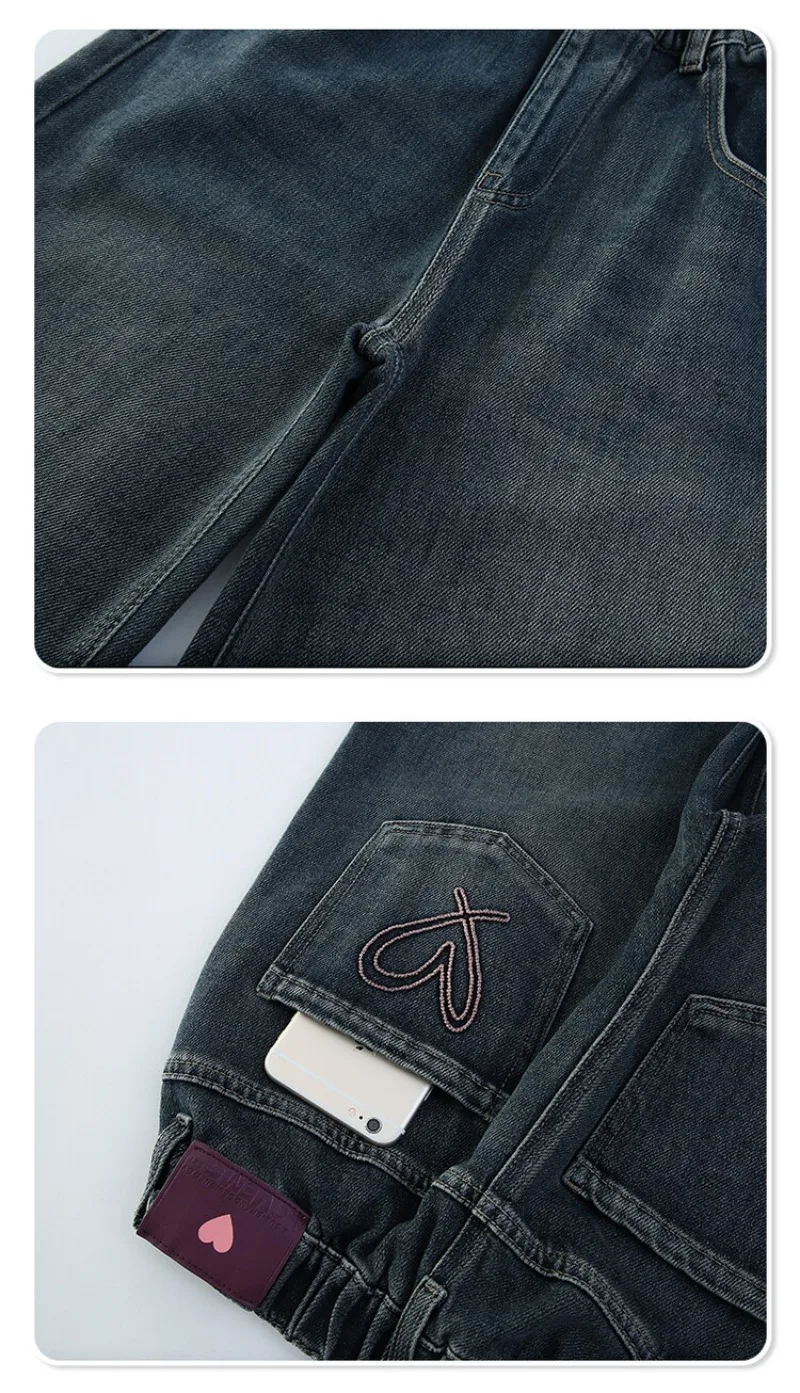 Winter 4-14 Jahre Mädchen Jeans UNITIM Fleece Dicke Kinder Mädchen Denim Hosen mit Liebe-Tasche Teenager Mädchen Integrierte Gerade Hosen – Detail 19