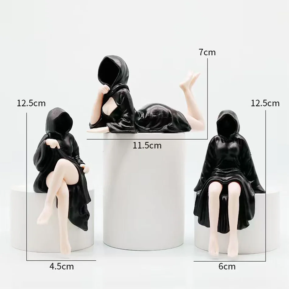 3 unidades de bata negra misteriosa, estatua hecha a mano de Reina, decoración de estilo oscuro, decoración de escritorio para el hogar, decoración de coche de Halloween