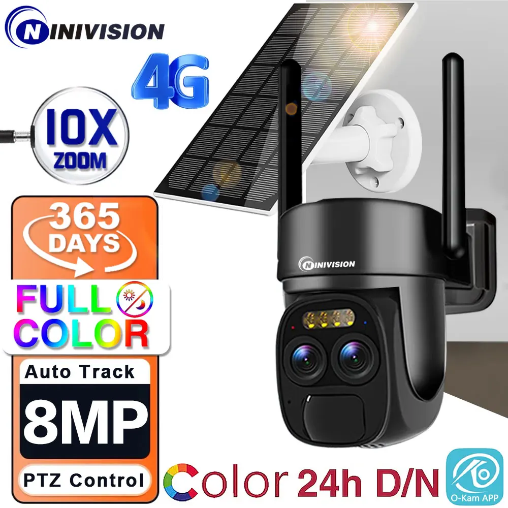 

10X PTZ Zoom Dual Lens Solar Camera 4G Sim Outdoor 4K 8MP PIR Auto Tracking CCTV Surveillance Low Powered Battery IP Pro Camaras