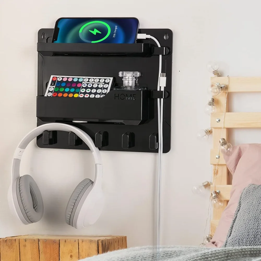 

Bedside Wall Mount Shelf, Adhesive Bedside Organizer for Remote、Phone、Glasses. Bedside Accessories Storage suitable for College