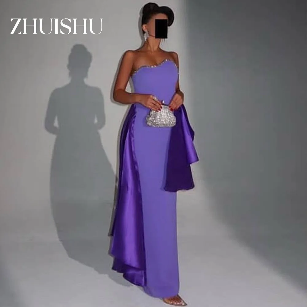 

ZHUISHU Elegant Purple Mermaid Prom Evening Dresses Saudi Arabia Strapless Beaded Party Dress Cocktail Prom Gown Customized