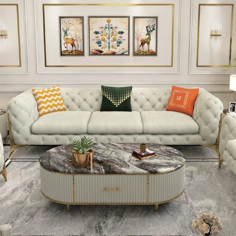 z Contemporary Villa Home Modular Leather Chesterfield Sofa Furniture Advanced Modern Design Large Combination Luxury Sofa Set