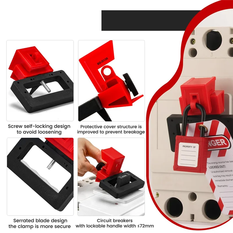 ABGN 중간 클립온 회로 차단기 잠금 장치(Lotopad Lockand Tag 포함) 480/600V 클램프온 차단기 잠금 장치 태그 아웃 C