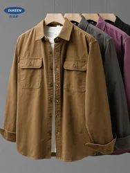 DUKEEN Workwear Shirts for Men 2024 Spring and Autumn New 100% Cotton Long-Sleeve Blouse Vintage Pockets Basic Men's Clothing