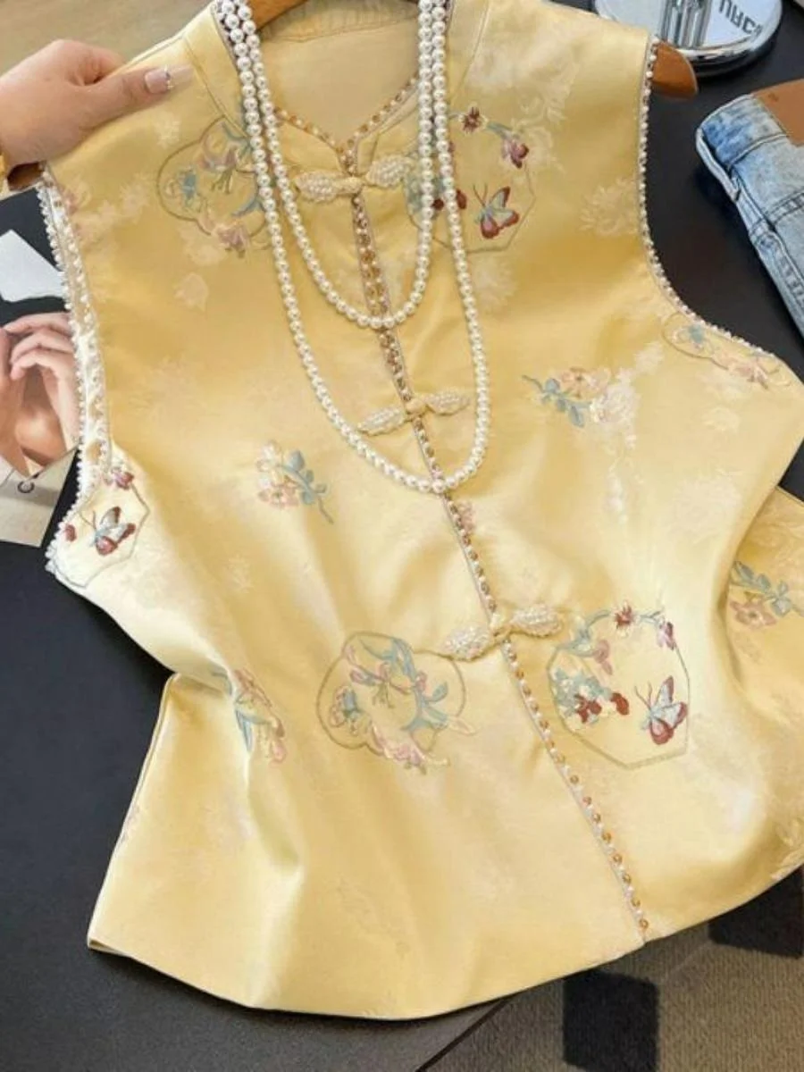 

Retro Embroidered Vest Svel Outerwear Buttoned National Sle Jaet Women's Faion ort Length Inner Wear Autumn 2025