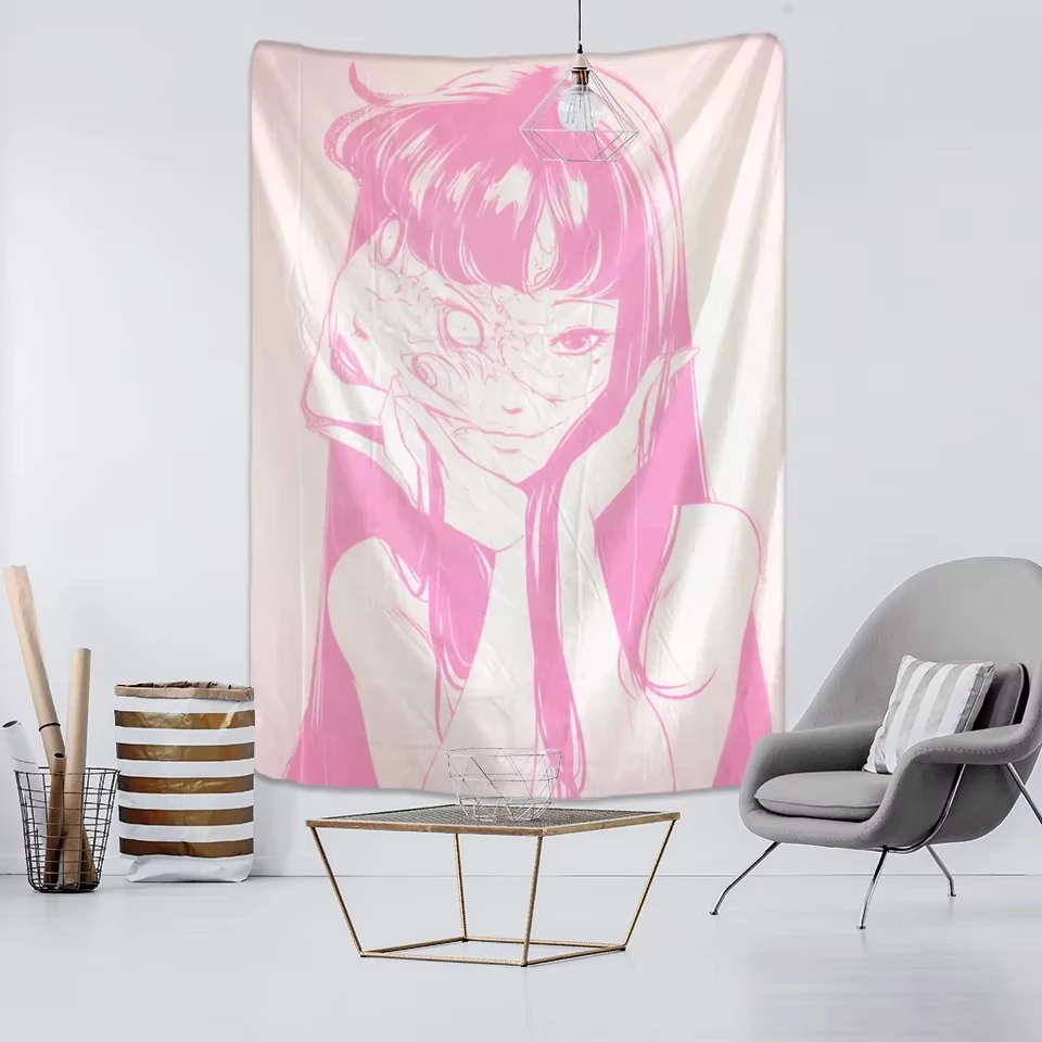 VIKAMA Junji Ito Horror-Wandteppich, Tomie, schwarz-weiß, Anime-Wandbehang für Schlafzimmer, Wohnzimmer, Wohnheim, Gothic-Raumdekoration – Detail 3