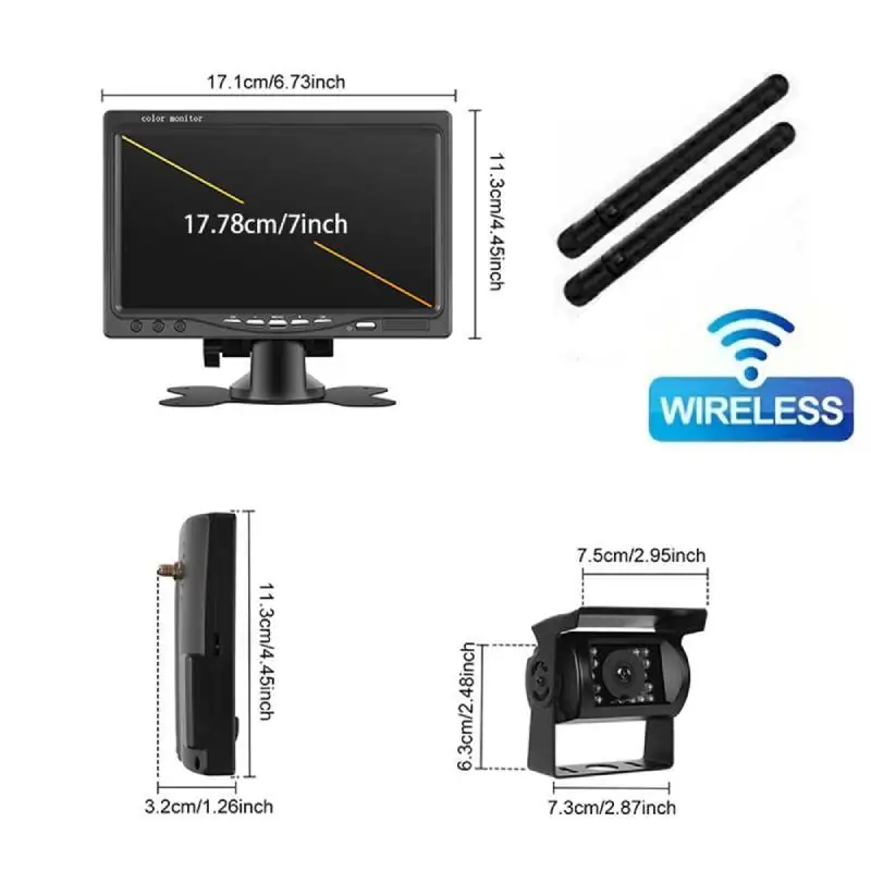 Wireless AHD-1080P Vehicle Truck Backup Camera and Monitor Night Vision Rear View Camera with 7 inch HD Monitor for RV Trailer T