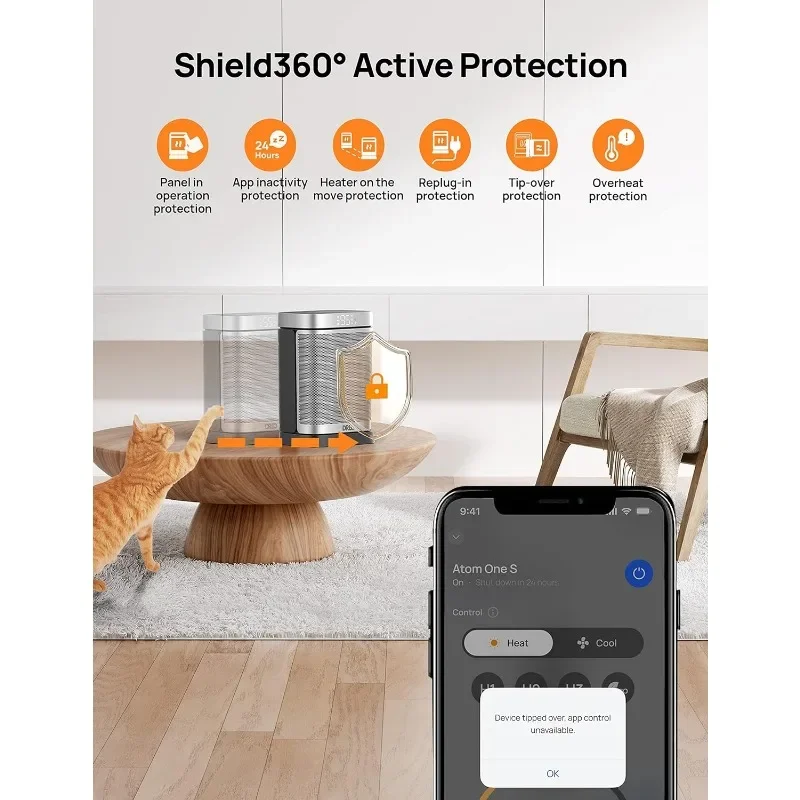 سخانات المساحة الذكية Dreo 1500W للاستخدام الداخلي، سخان محمول مع 70 ° التذبذب واي فاي اليكسا ومساعد جوجل سخان كهربائي