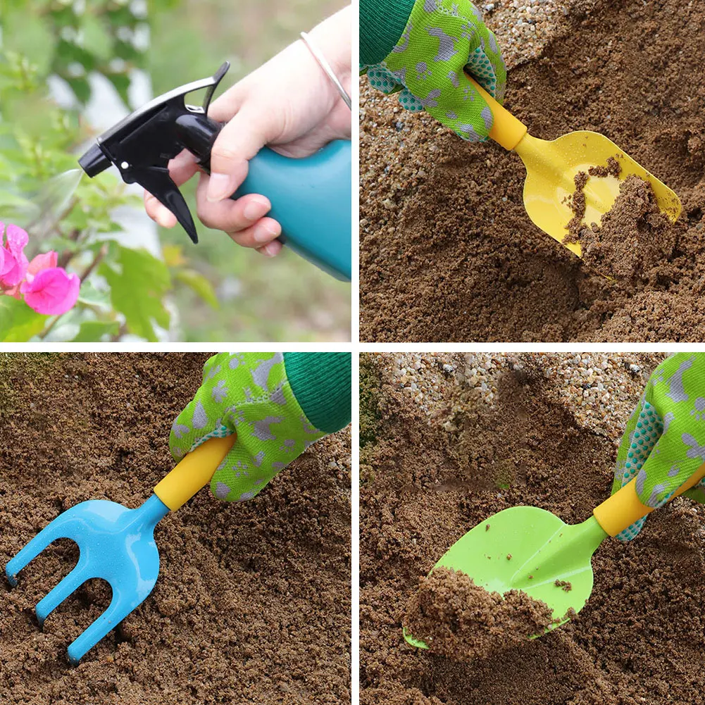Escavando areia jogando ferramentas para crianças, conjuntos de ferramentas de jardinagem, kit de ferramentas de jardim infantil, pá de mão, sacola