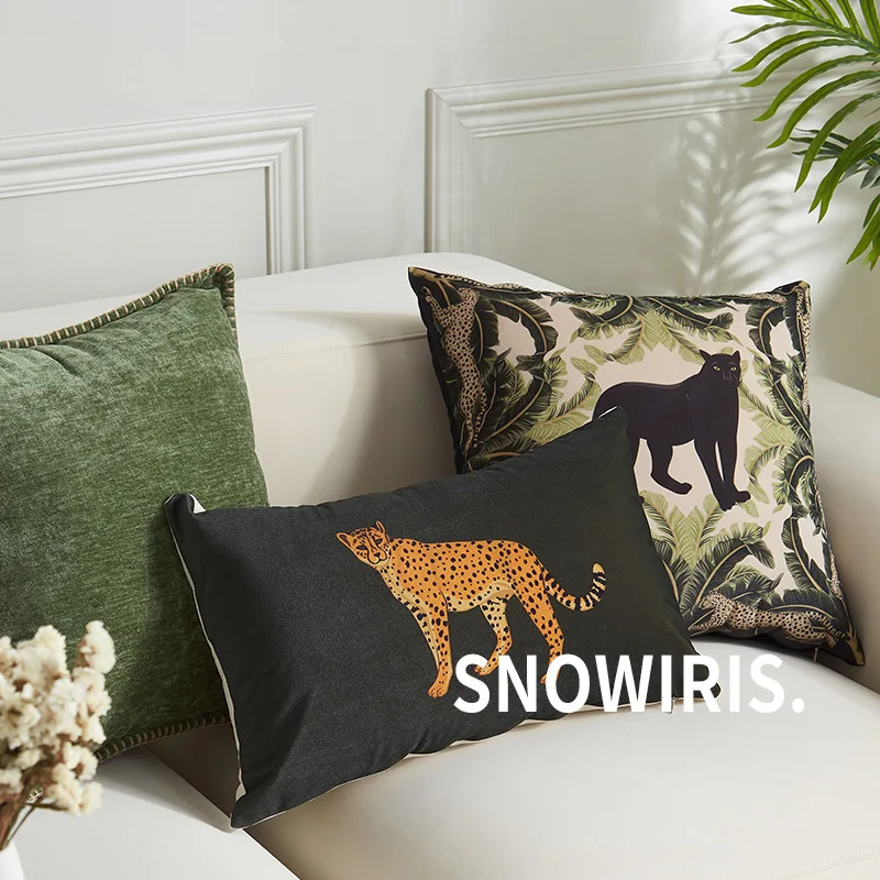 2 Piece Tropical Jungle Print Cushion Cover Pastoral Velvet Cartoon Pillow Covers Decorative Square Circular Sofa Pillow Case