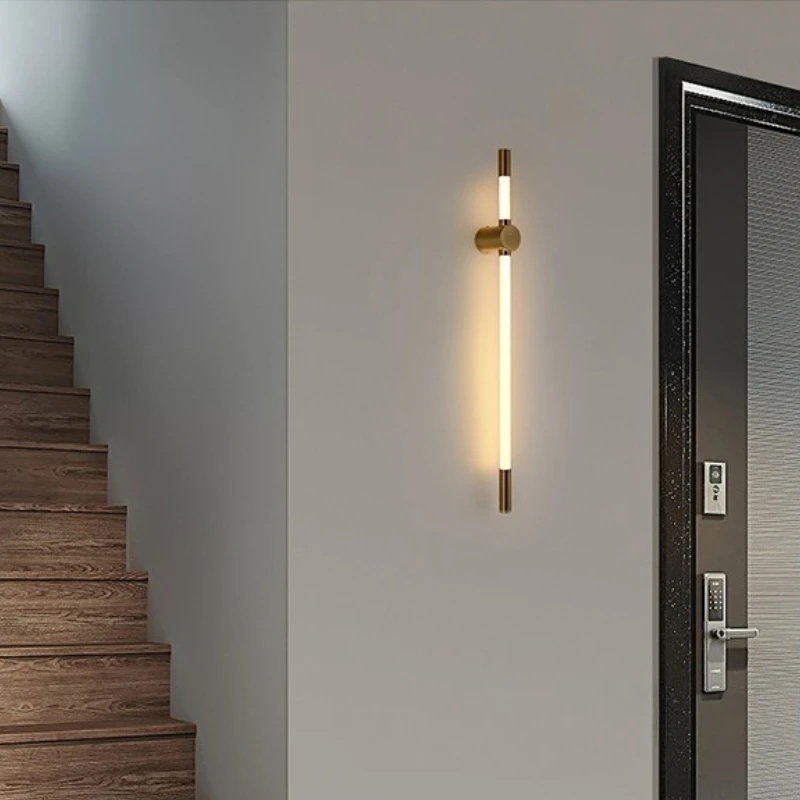 American Minimalist Long Strip Iron Wall Lamps Indoor Home Lighting Fixtures Bedroom Hotel Staircase Corridor Cafe LED Sconces