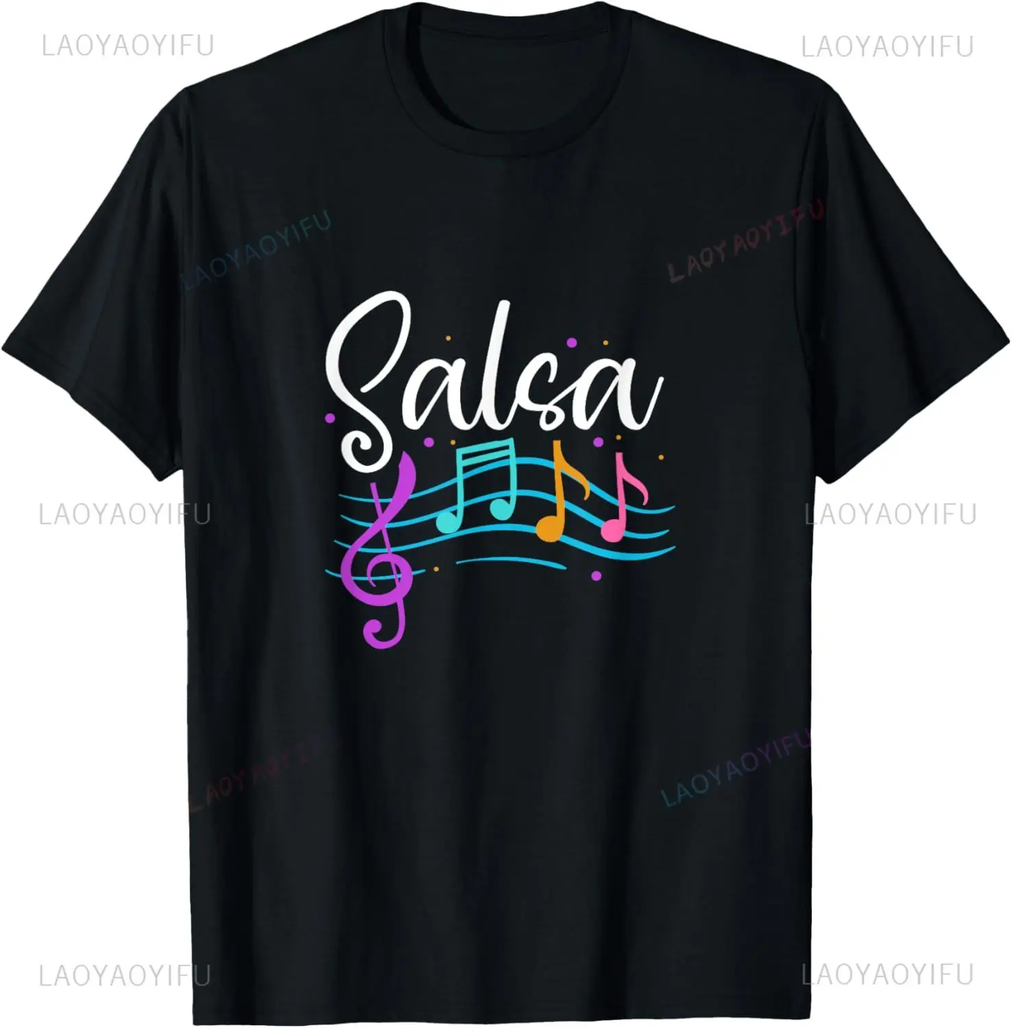 Salsa Musical Notes Latin Music Dance T-Shirt Mens Clothing Unisex Summer Streetwear Tops Camiseta Graphic T Shirts