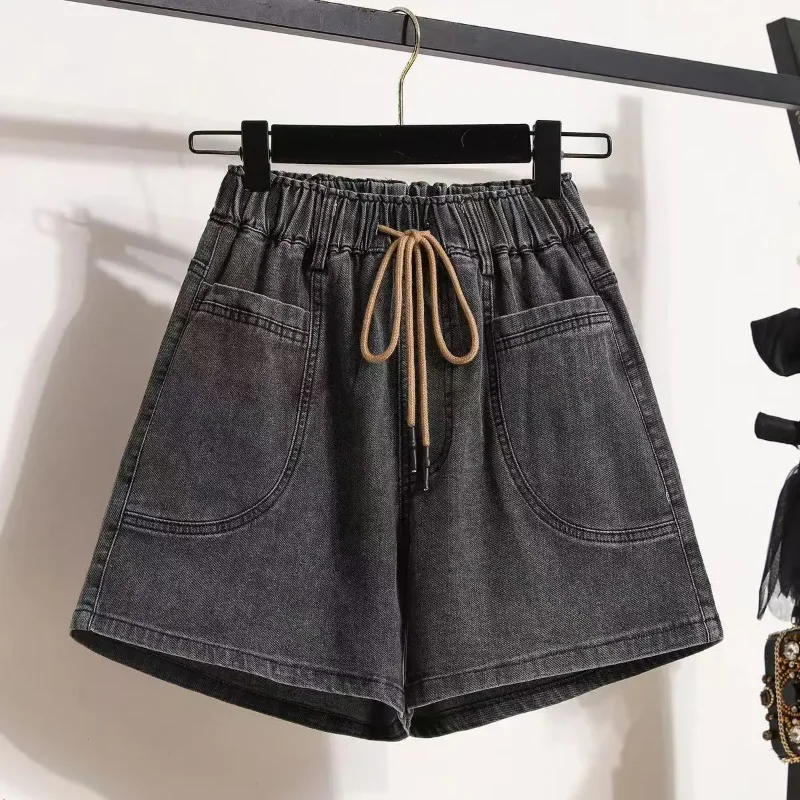 New Spring All match Elastic Korean Edition Cowboy Shorts for Women with Wide Legs Street casual Loose Fashion Quarter Hot Pants