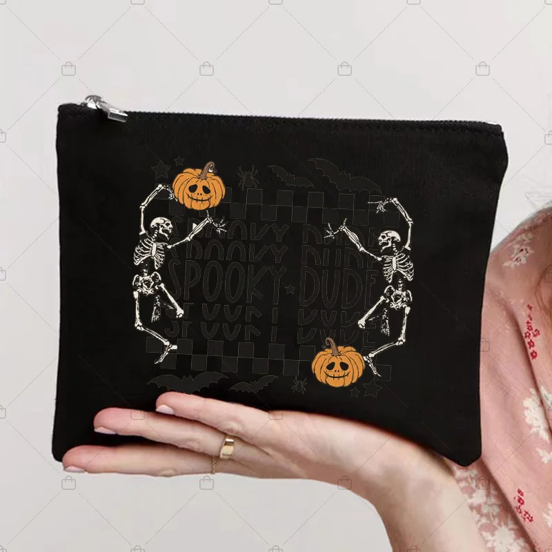 Halloween Spooky Ghost Skull Head Pumpkin Pattern Printed Makeup Bag Organizer Party Gifts Travel Toiletry Kits Pencil Pouch Bag