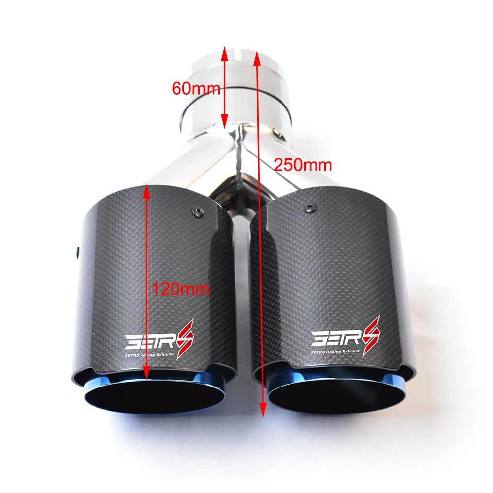 Setrs Double Universal Burnt Blue Car Muffler Tips Equal Length Glossy Fiber Carbon Modification Tail Pipe