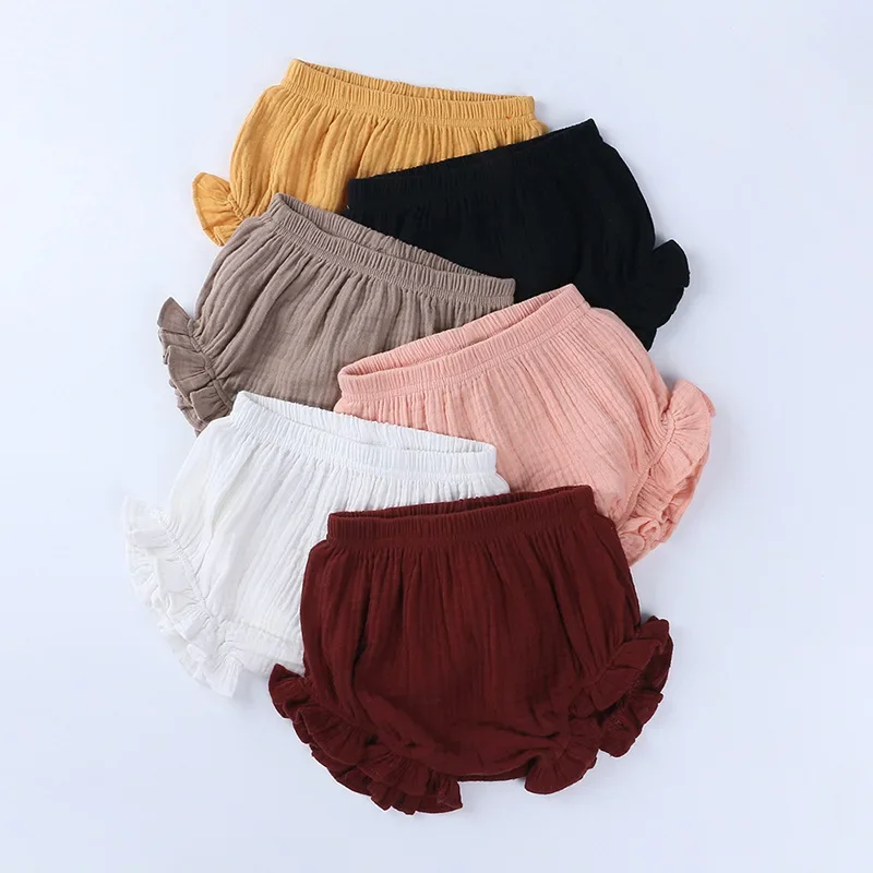 Newborn Daily Casual Shorts 6-24M Baby Girls Boys Cotton Ruffled Bloomers Crinkled Fabric Soft Breathable Bottoms Clothing