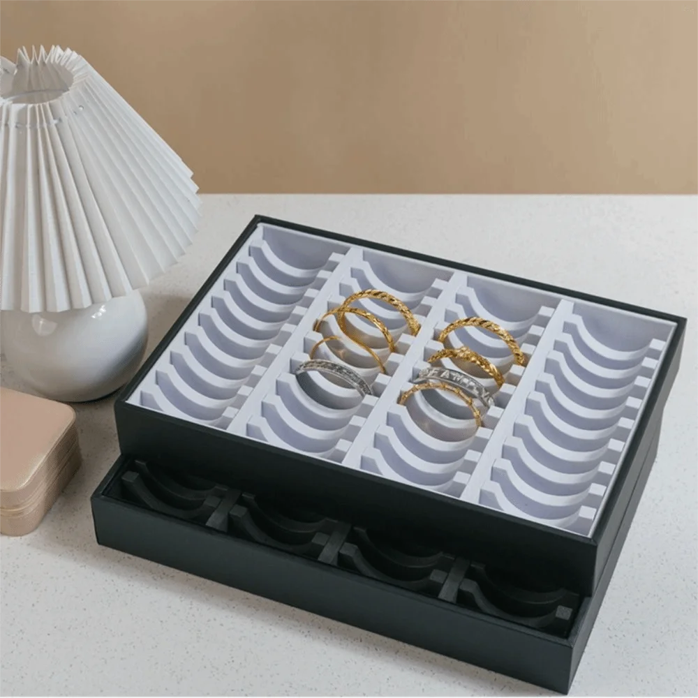 10/40 Slots Bracelet Storage Tray Rectangle Shape PU Leather Bangle Holder Detachable No Lid Jewelry Display Box