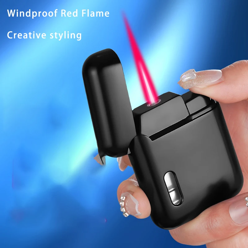 Electroplated Metal Direct Charge Classic Windproof Red Flame Inflatable Lighter Laser Made Visible Air Chamber