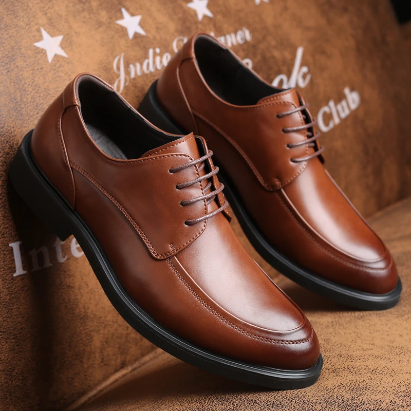 Spring New Retro Derby Shoes Fashion Business Formal Leather Shoes Lace Up Round Toe Groom Wedding Footwear For Men Comfortable