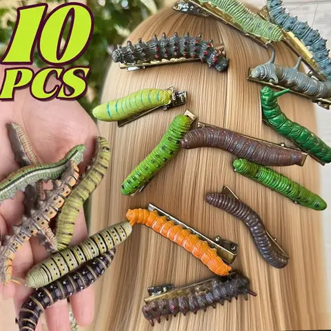 1/10pcs 3D Caterpillar Hair Clips Novelty Insect Hairpins Halloween Prank Toys Creepy Crawlers Headwears Cosplay Adults Party