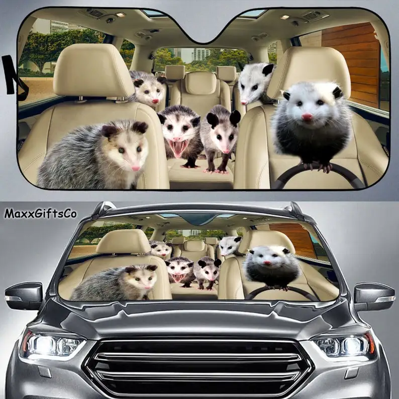 Opossum Car Sun Shade, Opossum Windshield, Opossum Family Sunshade, Car Accessories, Car Decoration, Gift For Dad, Mom