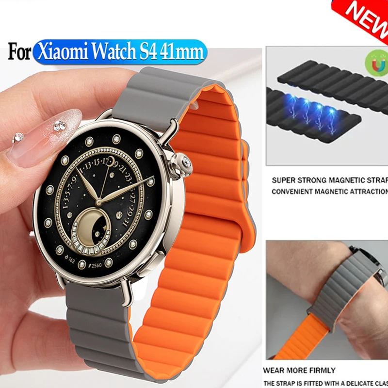 Correa magnética de silicona de 18mm para Xiaomi Watch S4 41mm GT6 5 4 41mm, pulsera deportiva para Oneplus Watch 3 43mm/Oppo Watch X2 Mini