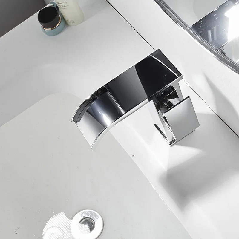Stainless Steel Undermount Basin Sink Faucet Bathroom Hot and Cold Water Faucet Wash Basin Waterfall Faucet