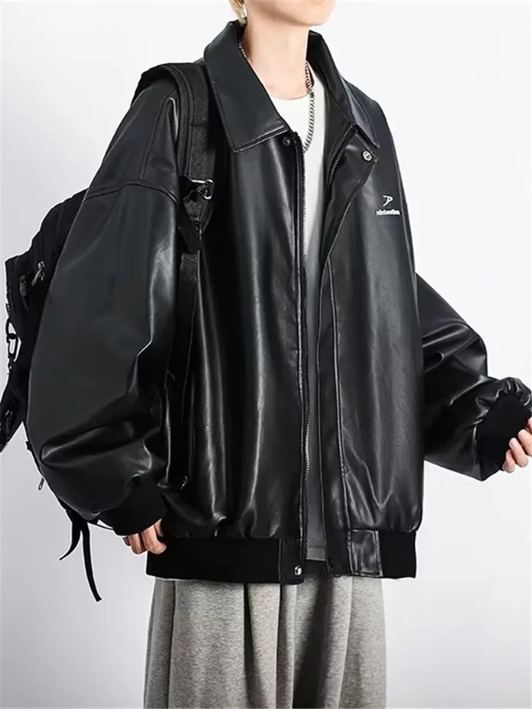 Fashion Brand Pu Leather Coat for Men Ruoshuai Street Trend Hip Hop Loose Leisure All-Matching Motorcycle Clothing