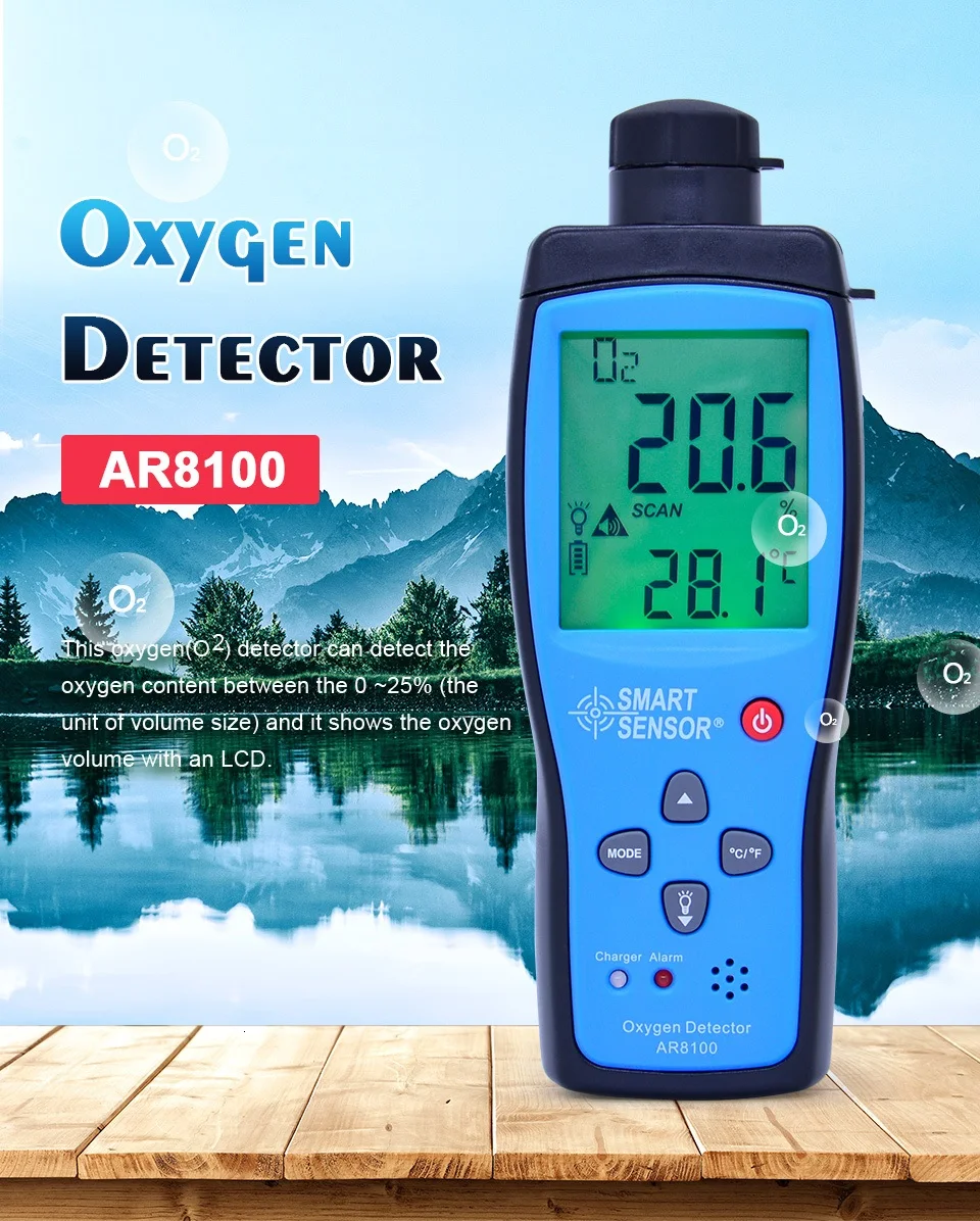 SMART SENSOR AR8100 Air Quality Monitor Gas Meter Handheld Precision O2 Oxygen Detector Analyzer