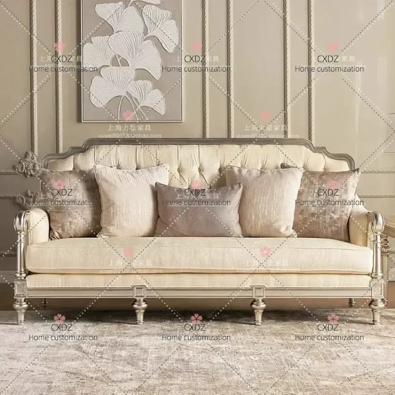 Solid Wood Fabric Sofa Modern Light Luxury Simple Small Apartment Three Person Single Couch Combination
