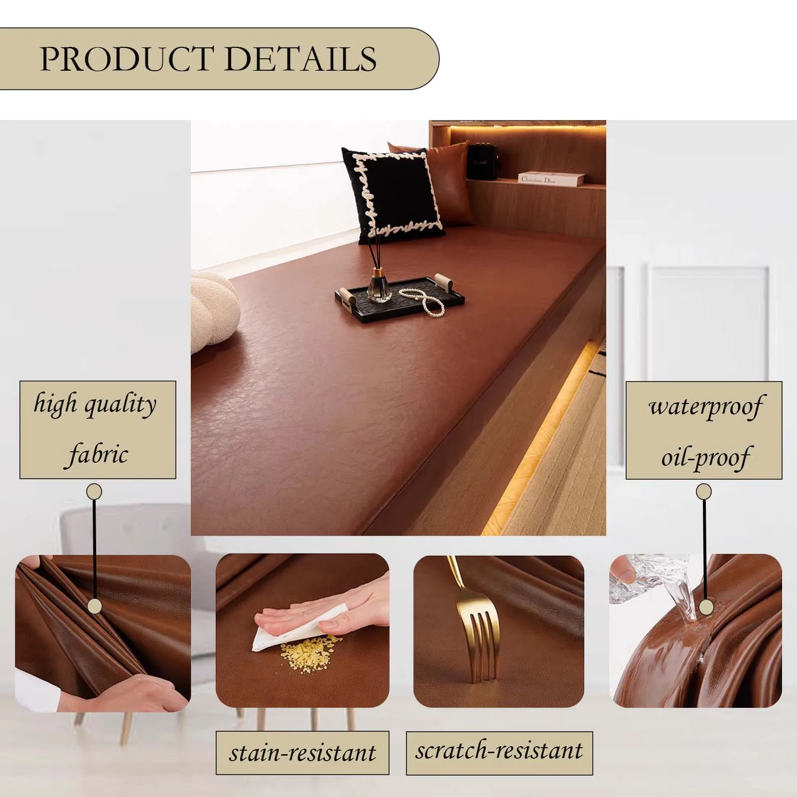 Waterproof Leather Bench Cushions Chair Seat Pad PVC Windowsills Cushion with Non-slip Bottom for Home Bay Window Mat Patio Pads