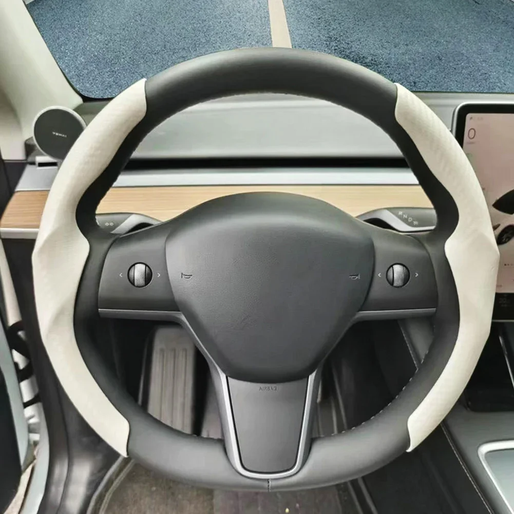 Per coprivolante Tesla modello 3/Y in fibra di carbonio scamosciata Ultra-sottile che assorbe il sudore speciale accessori per auto volante