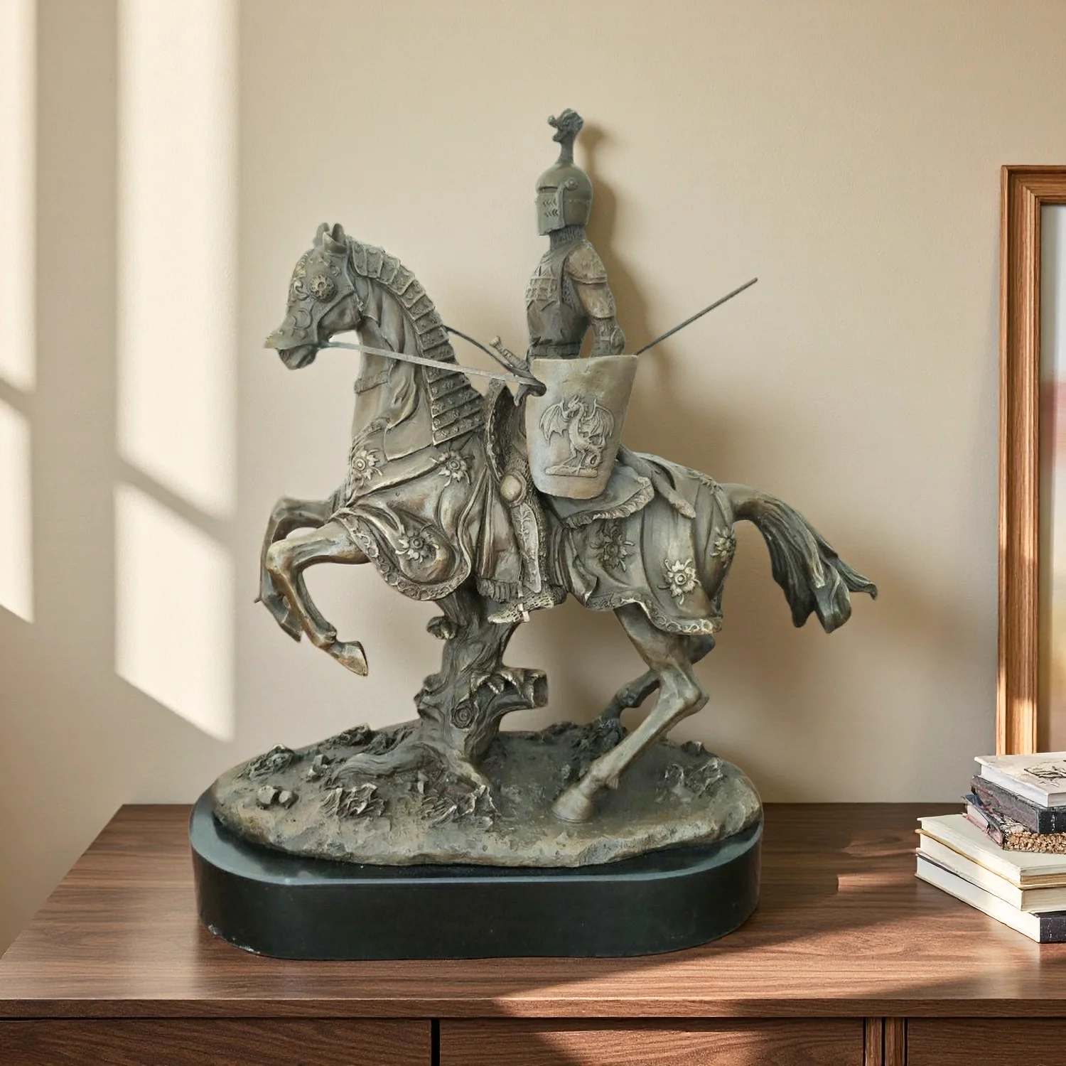 Bronze Art Sculpture Western Viking Knight Warrior Bronze Statue Great Viking on Horse Sculpture For Home Hotel Decor Ornament