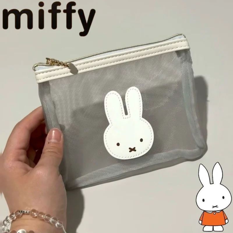 

Новая милая и стильная косметичка Miffy Rabbit с креативным мультяшным вышитым узором, простая и модная, вместительная, портативная, сетчатая, в подарок