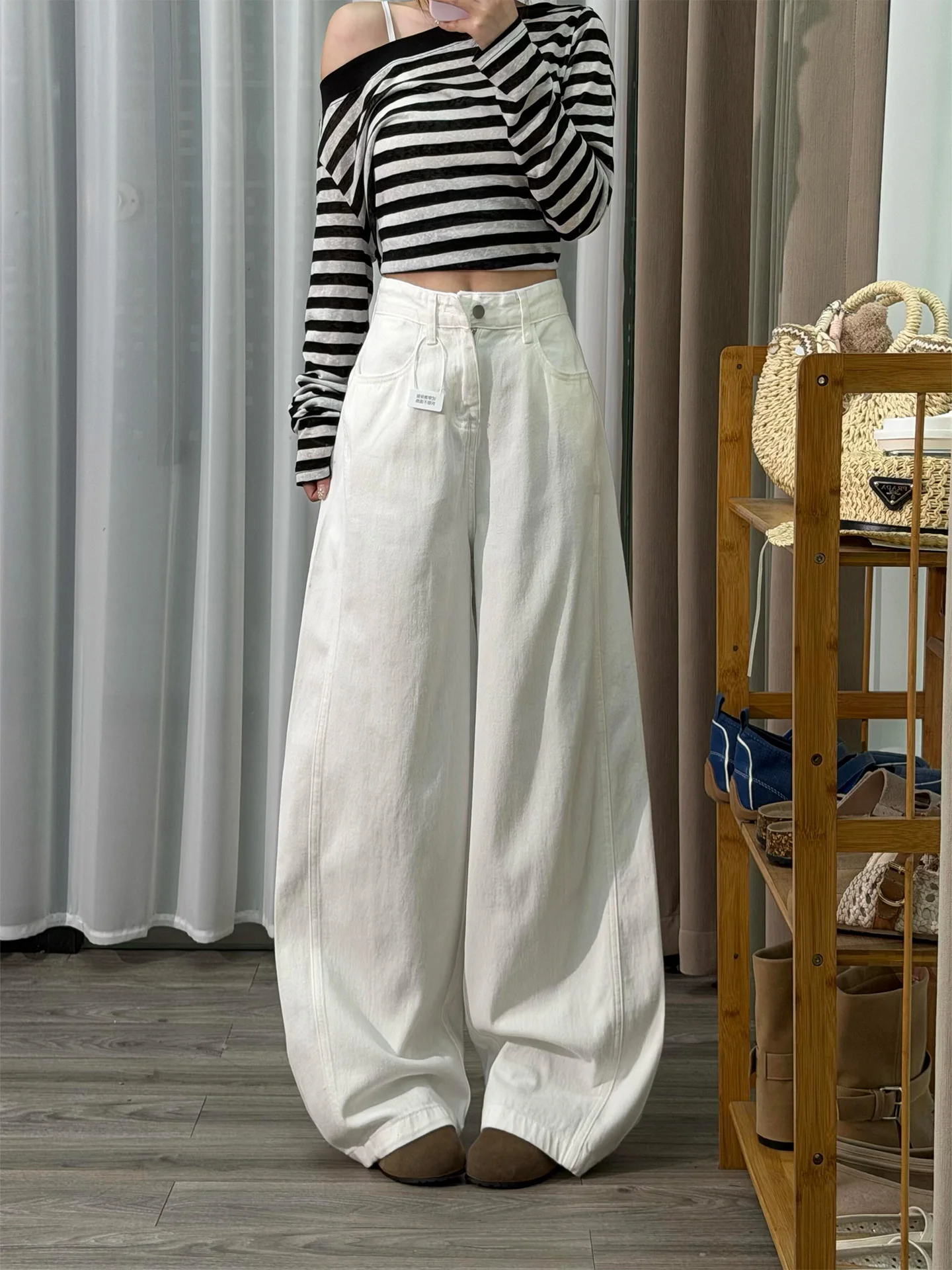 

Summer 2026 Women's Loose American Style White Jeans High Street Vintage Slimming Wide Leg Denim Pants Casual Comfortable Fit