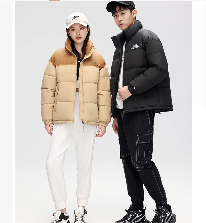 Winter down short cotton jacket for men and women, color blocked thick warm jacket