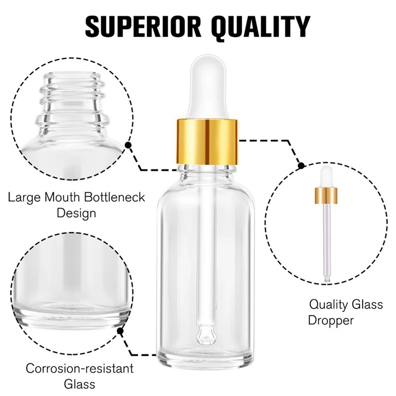 Glass Dropper Bottle 24 Pack Clear Glass Bottles Empty With 2 Funnels & 2 Long Pipettes, 30Ml Eye Dropper Bottles