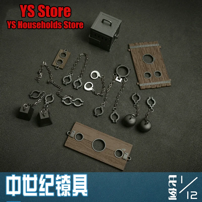 1/12 Medieval Neck Handcuffs Prison Scene Ornament Model 3.4cm Cook Chopper 2.2cm Pistol Toys Accessory For 6